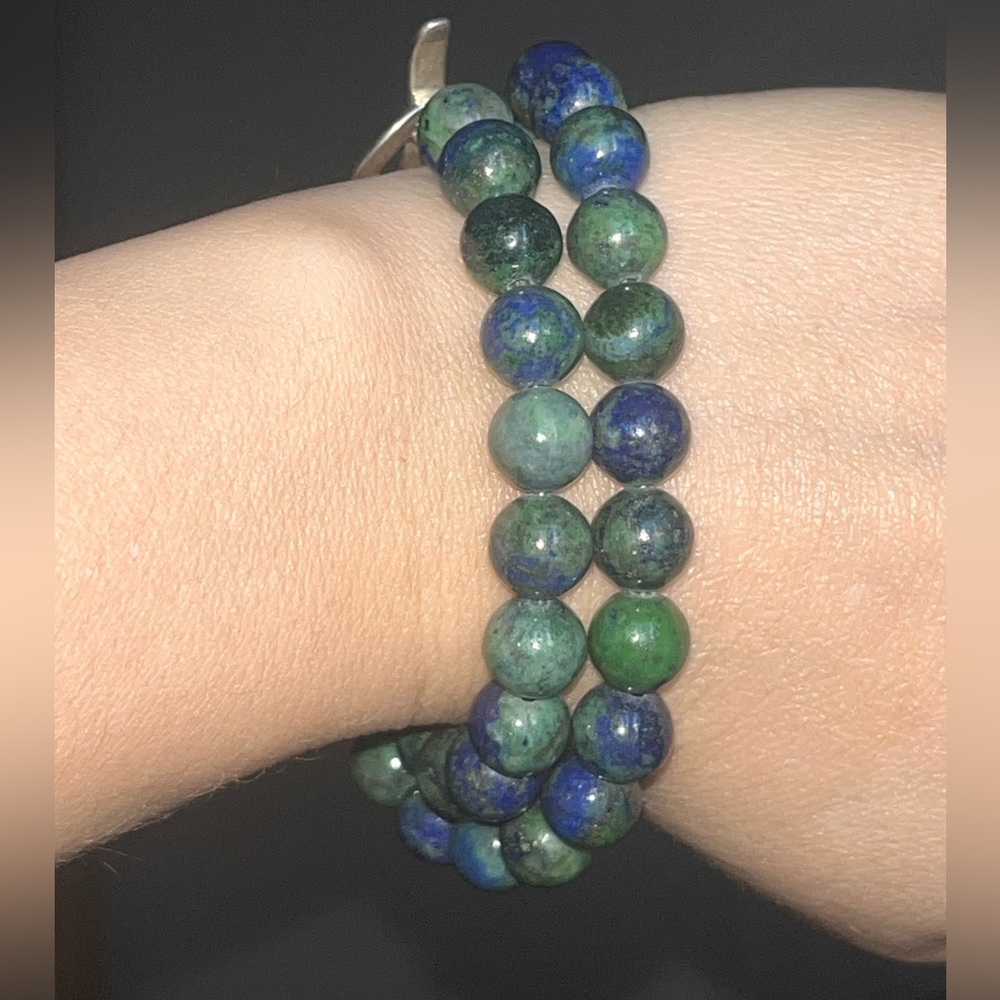 Azurite Beaded Bracelet and Earring Set in Sterling Silver